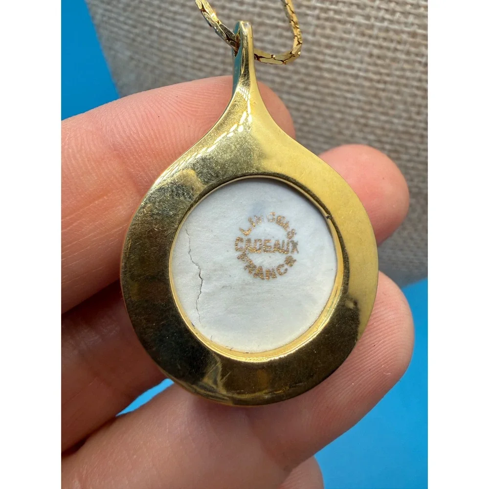 Vintage Limoges Cadeaux France Cobalt Blue Gold Floral Porcelain Necklace - Picture 5 of 7